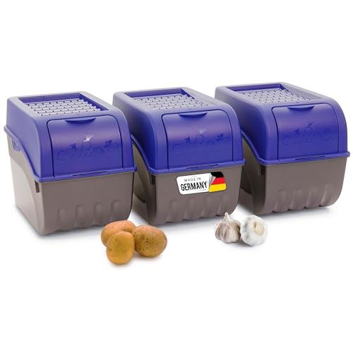 Novaliv Kartoffel Aufbewahrungsbox | 3X groß 9L | Marine BLAU | Kartoffelbox | Gemüsebox stapelbar Zwiebelbox Kartoffelkorb Obstbehälter Kartoffelkiste Zwiebel Aufbewahrung Frischhaltedose Möhren von Novaliv