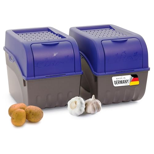 Novaliv Kartoffel Aufbewahrungsbox | 2X groß 9L | Marine BLAU | Kartoffelbox | Gemüsebox stapelbar Zwiebelbox Kartoffelkorb Obstbehälter Kartoffelkiste Zwiebel Aufbewahrung Frischhaltedose Möhren von Novaliv