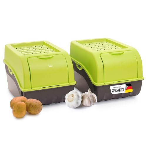 Novaliv Kartoffel Aufbewahrungsbox | 2X mitel 5L | GRÜN | Kartoffelbox | Gemüsebox stapelbar Zwiebelbox Kartoffelkorb Obstbehälter Kartoffelkiste Zwiebel Aufbewahrung Frischhaltedose Möhren von Novaliv