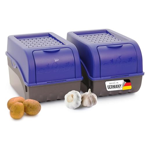 Novaliv Kartoffel Aufbewahrungsbox | 2X mitel 5L | Marine BLAU | Kartoffelbox | Gemüsebox stapelbar Zwiebelbox Kartoffelkorb Obstbehälter Kartoffelkiste Zwiebel Aufbewahrung Frischhaltedose Möhren von Novaliv