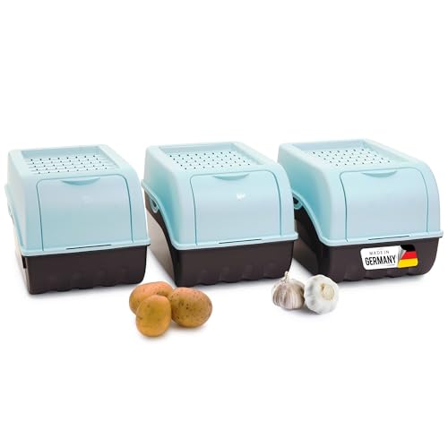 Novaliv Kartoffel Aufbewahrungsbox | 3x mittel 5L | TÜRKIS | Kartoffelbox | Gemüsebox stapelbar Zwiebelbox Kartoffelkorb Obstbehälter Kartoffelkiste Zwiebel Aufbewahrung Frischhaltedose Möhren Novaliv Kartoffel Aufbewahrungsbox | 3x mittel 5L | TÜRKIS | Kartoffelbox | Gemüsebox stapelbar Zwiebelbox Kartoffelkorb Obstbehälter Kartoffelkiste Zwiebel Aufbewahrung Frischhaltedose Möhren von Novaliv