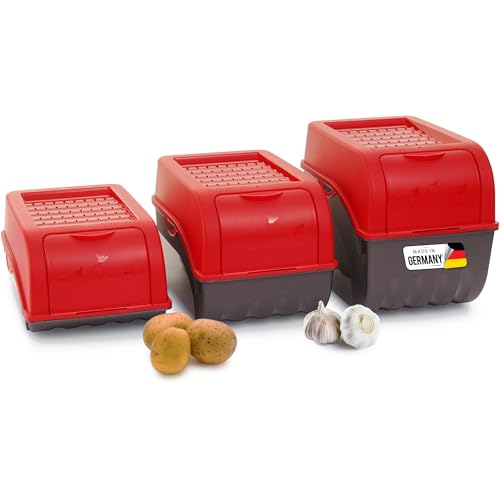 Novaliv Kartoffel Aufbewahrungsboxen Set | 3,5L + 5L + 9L | ROT | Kartoffelboxen | Gemüseboxen stapelbar Zwiebelboxen Kartoffelkörbe Obstbehälter Kartoffelkisten Frischhaltedosen von Novaliv