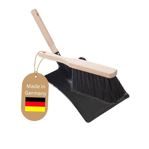 Novaliv Kehrblech Set Kehrblechgarnitur Handfeger Arenga Borsten und Kehrblech Metall Schwarz lackiert Kehrblechbesen zum Aufkehren Handkehrset Kehrblechset Kehrschaufel Feger und Kehrblech von Novaliv
