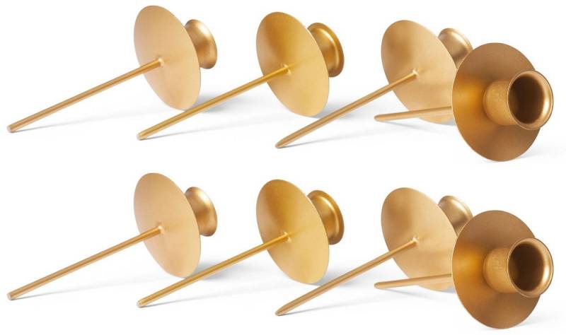 Novaliv Kerzenständer - (Spar-Set, 8 St., 8x Stabkerzen GOLD Stabkerzen mit Teller), 8x Stabkerzen GOLD von Novaliv