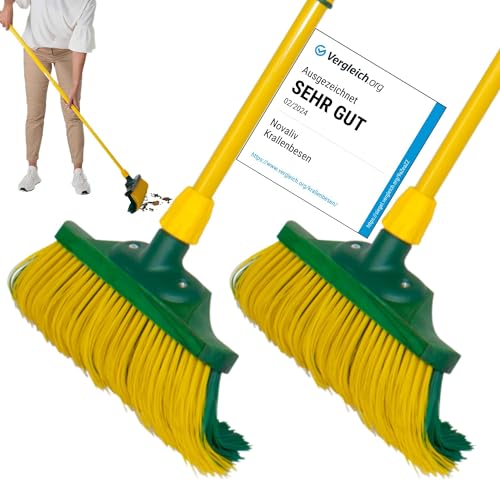 Krallenbesen Set 40 cm Holz mit Stiel Schneebesen Kratzbesen Rasenbesen Besen für draußen Outdoor Garden Broom (2, 40 cm Besen mit Stiel) von Novaliv