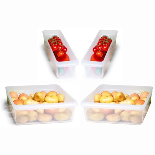 Novaliv Kühlschrank 4er Set Organizer Kühlschrank Klein + Groß BPA-frei Küchenordnung küchenorganizer Kühlschrankorganizer Lebensmittelecht FFlaschen Organizer Ablagefach Kühlschrankfach von Novaliv