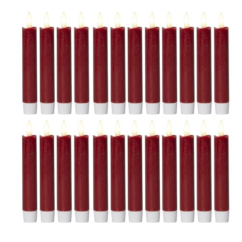 Novaliv LED Stabkerzen 24 Stück ECHTWACHS ROT mit Timer Funktion 6 Stunden 15cm Höhe für Kerzen 2,2cm Durchmesser 2 AAA Batterien notwendig LED Stabkerzen 4er Set 6X bewegliche Flamme von Novaliv
