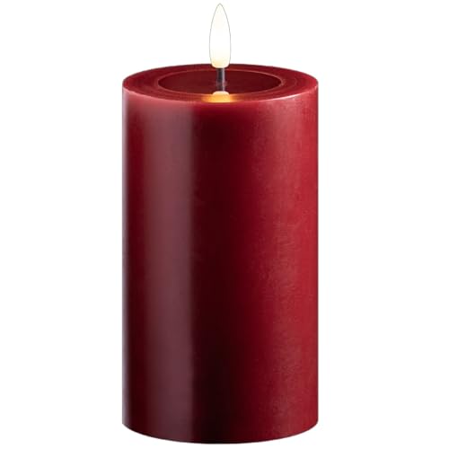 Novaliv Mittlere LED Stumpenkerze mit Timer rot 7,5cm ø 12,5cm Höhe - 2 AA Batterien nötig LED Echtwachskerze mit Flackereffekt flammenlose Stumpenkerze - LED Kerze mittel dick Echtwachspiegel von Novaliv