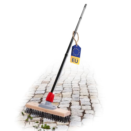 Novaliv Robuster Drahtbesen mit Stiel Basic Stahlbesen mit 4tlg Stiel Effiziente Moosentfernung Drahtbürste für Pflastersteine & Garten Stahldrahtbesen Mooskratzer Pizzabesen Pizzastein Bürste von Novaliv