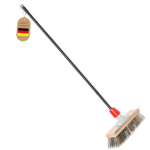 Novaliv Robuster Drahtbesen mit Stiel - Stahlbesen mit 4-TLG Stiel, Effiziente Moosentfernung, Drahtbürste, für Pflastersteine & Garten, Stahldrahtbesen, Mooskratzer, Pizzabesen, Pizzastein Bürste von Novaliv