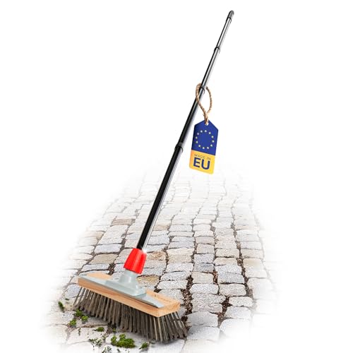 Novaliv Robuster Drahtbesen mit Stiel - Stahlbesen mit 4-TLG Stiel, Effiziente Moosentfernung, Drahtbürste, für Pflastersteine & Garten, Stahldrahtbesen, Mooskratzer, Pizzabesen, Pizzastein Bürste von Novaliv