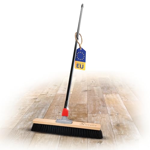 Novaliv Saalbesen Naturhaar 50 cm I Besen mit Stiel ausziehbar I Rosshaar schwarz I Weich I fein I Großraumbesen Kehrbesen Zimmerbesen Hofbesen von Novaliv