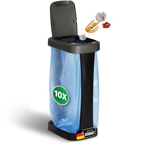 Novaliv Sparset 10x Müllsackständer mit Deckel für 70L-120L Müllsäcke, extra Robust & Fester Stand Outdoor geeignet, gelber Sack Müllständer Gelbersack-Halter Müll Abfall Ständer Mülltonne von Novaliv