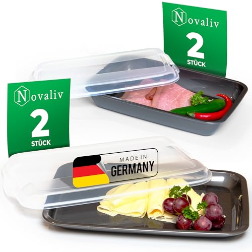 Novaliv Sparset 2x flach 2x hoch Anthrazit Premium Aufschnittbox mit Transparentem Deckel, Frischhaltedosen für Wurst & Käse Maße 25x17x3 cm 25x17x5 cm Kühlschrank Organizer Knäckebrotbox must-have Novaliv Sparset 2x flach 2x hoch Anthrazit Premium Aufschnittbox mit Transparentem Deckel, Frischhaltedosen für Wurst & Käse Maße 25x17x3 cm 25x17x5 cm Kühlschrank Organizer Knäckebrotbox must-have von Novaliv