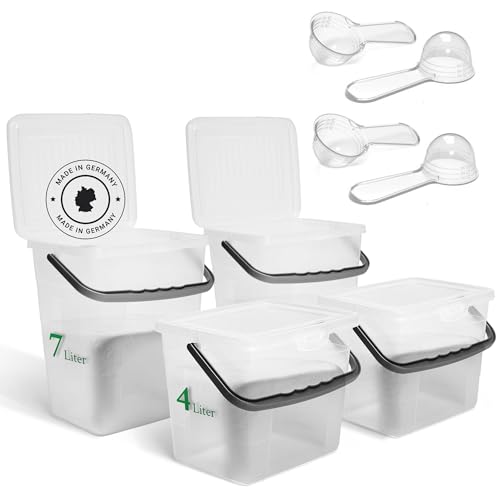 Novaliv Sparset 2x Waschmittelbox mit Deckel 4 Liter + 7 Liter Transparent und Dosierlöffel Box Waschpulver Aufbewahrungsbox mit Henkel Waschmittel Aufbewahrung Waschmittelbehälter Waschpulverbehälter von Novaliv