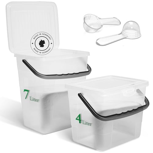 Novaliv Sparset Waschmittelbox mit Deckel 4 Liter + 7 Liter Transparent und Dosierlöffel Box Waschpulver Aufbewahrungsbox mit Henkel Waschmittel Aufbewahrung Waschmittelbehälter Waschpulverbehälter von Novaliv