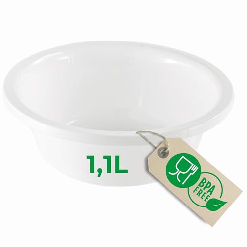 Novaliv Spülschüssel Rund 1,1L, D20 cm, Weiß, BPA-frei & Spülmaschinenfest ? Ideal für Küche und Camping, kleine Rundschüssel, Plastikschüssel klein, Waschschüssel klein, Plastic Bowl von Novaliv