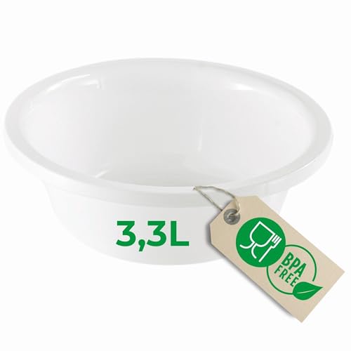 Novaliv Spülschüssel Rund 3,3L, D28 cm, Weiß, BPA-frei & Spülmaschinenfest ? Ideal für Küche und Camping, Rundschüssel, Runde Plastikschüssel, Waschschüssel, Kunststoffschüssel, Plastic Bowl von Novaliv