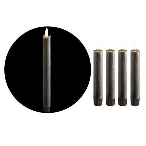 Novaliv Stabkerzen LED mit Timer GRAU 4 Stück Indoor 6 Stunden - ECHTWACHS 15cm Höhe für Kerzen 2,2cm Durchmesser 2 AAA Batterien notwendig LED Stabkerzen flackernde Flamme bewegliche Flamme Licht von Novaliv