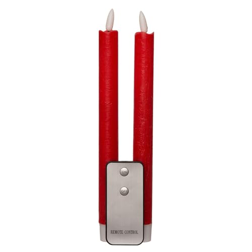 Novaliv Stabkerzen LED mit Timer ROT 2er Indoor mit 6 Stunden Timer - ECHTWACHS 23cm Höhe für Kerzen 2,2cm Durchmesser 2 AAA Batterien notwendig LED Stabkerzen flackernde Flamme bewegliche Flamme von Novaliv