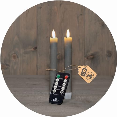 Novaliv Stabkerzen LED mit Timer TAUPE GRAU 2er indoor mit Timer Funktion 6 Stunden ECHTWACHS 18cm Höhe für Kerzen 2,2cm Durchmesser 2 AAA Batterien LED Stabkerzen flackernde Flamme bewegliche Flamme von Novaliv