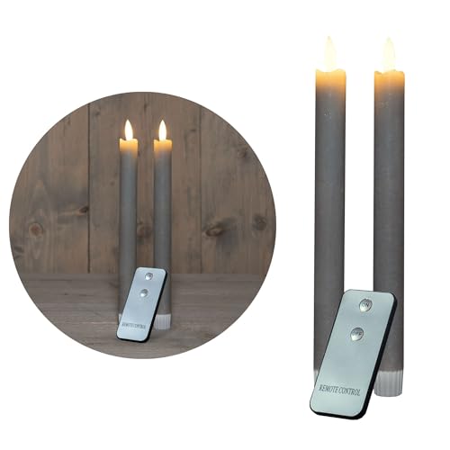 Novaliv Stabkerzen LED mit Timer Taupe GRAU 2er Indoor mit Timer Funktion 6 Stunden ECHTWACHS 23cm Höhe für Kerzen 2,2cm Durchmesser 2 AAA Batterien LED Stabkerzen flackernde Flamme bewegliche Flamme von Novaliv