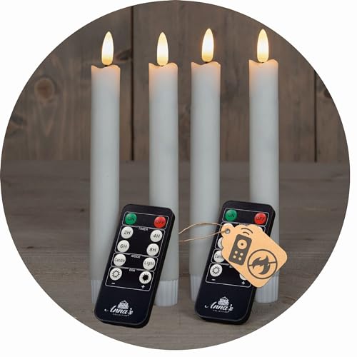 Novaliv Stabkerzen LED mit Timer WEISS 2er indoor mit 6 Stunden Timer - ECHTWACHS 18cm Höhe für Kerzen 2,2cm Durchmesser 2 AAA Batterien notwendig LED Stabkerzen flackernde Flamme bewegliche Flamme von Novaliv