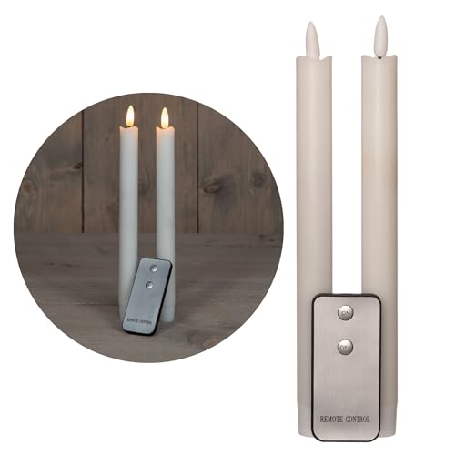 Novaliv Stabkerzen LED mit Timer Weiss 2er Indoor mit 6 Stunden Timer - ECHTWACHS 23cm Höhe für Kerzen 2,2cm Durchmesser 2 AAA Batterien notwendig LED Stabkerzen flackernde Flamme bewegliche Flamme von Novaliv