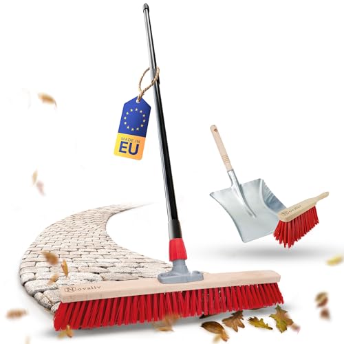 Novaliv Straßenbesen Set 80 cm I Besen Kehrschaufel und Handfeger Teleskopstiel I Elaston rot I mit Stiel ausziehbar I Industriebesen Kehrbesen Gartenbesen Hofbesen von Novaliv