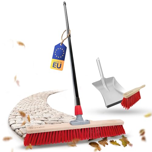Novaliv Straßenbesen mit Teleskopstiel 80 cm Kehrblech mit Düllgriff und Handfeger Elaston rot Besen mit Stiel ausziehbar I Industriebesen Kehrbesen Gartenbesen Hofbesen von Novaliv