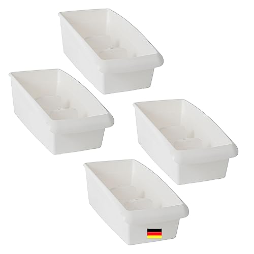 Novaliv Suppentütenbox 4er Sparset Schubladen Organizer Küche - 25 x 12 cm WEISS Gewürzaufbewahrung Box - Ordnungssystem für Schubladen - Aufbewahrung & Organisation für Dressing & Backzutaten von Novaliv