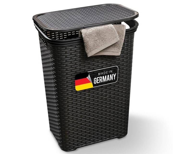 Novaliv Wäschekorb - (1 St), 1 Stück Rattan Wäschekorb mit Deckel 60L Schwarz von Novaliv