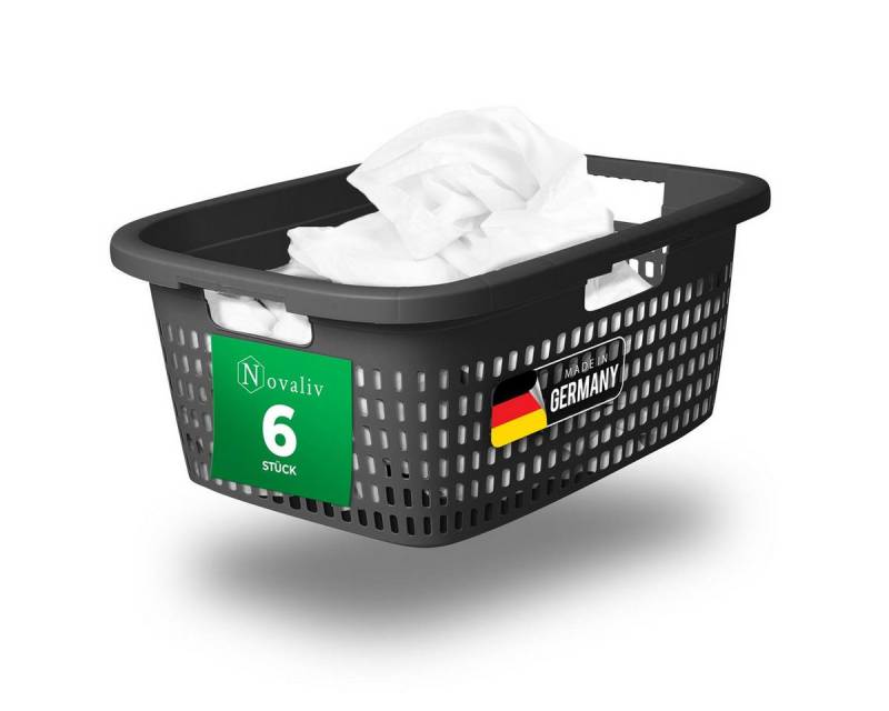 Novaliv Wäschekorb - (6 St), 6 Stück Wäschekorb mit Deckel und drei Griffen 25L Anthrazit von Novaliv