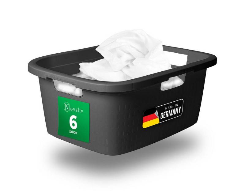 Novaliv Wäschekorb - (6 St), 6 Stück Wäschewanne mit Deckel und drei Griffen 25L Anthrazit von Novaliv