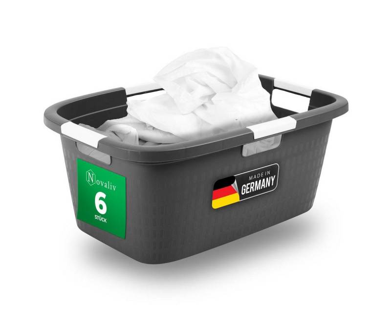 Novaliv Wäschekorb - (6 St), 6 Stück Wäschewanne mit Deckel und vier Griffen 40L Anthrazit von Novaliv