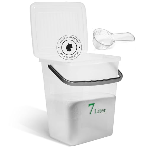 Novaliv Waschmittelbox mit Deckel 7 Liter Transparent und Dosierlöffel 23,5 x 18 x 26,5 cm Waschpulver Aufbewahrungsbox mit Henkel Waschmittel Aufbewahrung Waschmittelbehälter Waschpulverbehälter von Novaliv