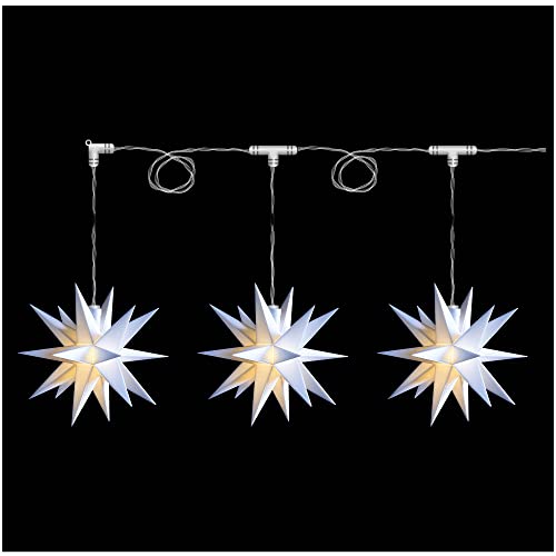 Novaliv Weihnachtsstern Dekostern Lichterkette 3x 8cm Sterne 3m Länge WEISS Sternenkette mit Baterriefach nur für INNEN geeignet LED Weihnachtsdeko Stern beleuchtet Weihnachtsbeleuchtung von Novaliv