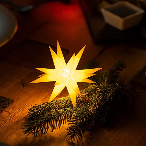 Novaliv Weihnachtsstern LED Dekostern Klein 12cm GELB mit FERNBEDIENUNG und Batteriefach für 3 AA Batterien 6h Timer für Innen & Aussen 3D Stern 18 Zackig Leuchtstern LED Weihnachtsstern beleuchtet von Novaliv