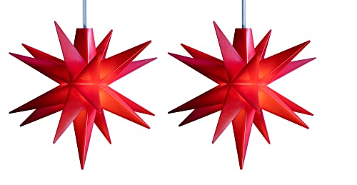 Novaliv 2er SET Weihnachtssterne LED Dekostern Klein 12cm ROT mit FERNBEDIENUNG und Batteriefach für 3 AA Batterien 6h Timer INNENRAUMDEKO 3D Stern 18 Zackig Leuchtstern LED Lichterkette Kinderzimmer von Novaliv