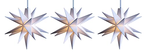 Novaliv 3x LED Dekosterne Klein 12cm WEISS mit Batteriefach für 3 AA Batterien 6h Timerfunktion (1,5m Kabel) Weihnachtsdeko Kinderzimmer Batterie 3D Stern 18 Zackig Leuchtstern LED Lichterkette von Novaliv