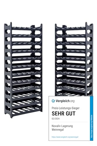 Novaliv Modulares Flaschenregal für 72 Weinflaschen - Weinregal Kunststoff stapelbar, Schwarz, Recycelt, Erweiterbar, Robust - Ideal für Weinlagerung in Keller, Gastronomie & Zuhause, Getränkeschrank von Novaliv