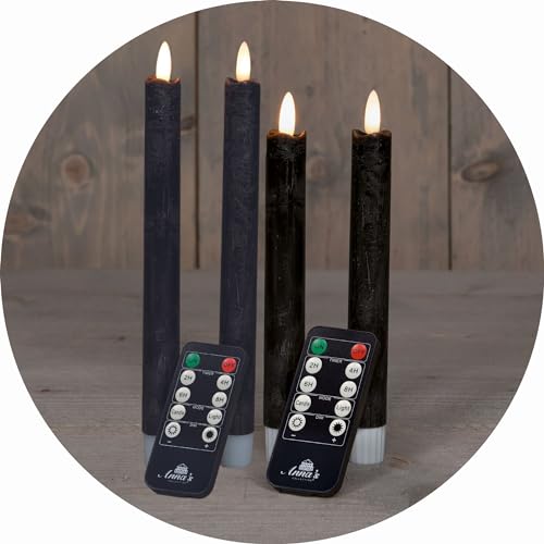 Sparset Stabkerzen LED mit Timer Klein+Groß SCHWARZ 4 Stück indoor - 6 Stunden - ECHTWACHS 18cm+23cm Höhe für Kerzen 2,2cm Durchmesser 2 AAA Batterien notwendig LED Stabkerzen flackernde Flamme von Novaliv