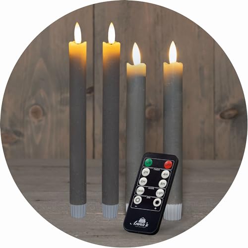 Sparset Stabkerzen LED mit Timer Klein+Groß TAUPE GRAU 4 Stück indoor - 6 Stunden ECHTWACHS 18cm+23cm Höhe für Kerzen 2,2cm Durchmesser 2 AAA Batterien notwendig LED Stabkerzen flackernde Flamme von Novaliv