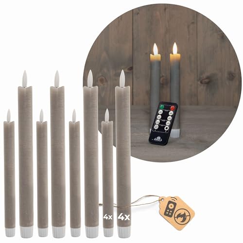 Sparset Stabkerzen LED mit Timer Klein+Groß TAUPE GRAU 8 Stück indoor - 6 Stunden ECHTWACHS 18cm+23cm Höhe für Kerzen 2,2cm Durchmesser 2 AAA Batterien notwendig LED Stabkerzen flackernde Flamme Sparset Stabkerzen LED mit Timer Klein+Groß TAUPE GRAU 8 Stück indoor - 6 Stunden ECHTWACHS 18cm+23cm Höhe für Kerzen 2,2cm Durchmesser 2 AAA Batterien notwendig LED Stabkerzen flackernde Flamme von Novaliv