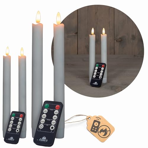 Sparset Stabkerzen LED mit Timer Klein+Groß WEISS 4 Stück WEISS indoor - 6 Stunden - ECHTWACHS 18cm+23cm Höhe für Kerzen 2,2cm Durchmesser 2 AAA Batterien notwendig LED Stabkerzen flackernde Flamme Sparset Stabkerzen LED mit Timer Klein+Groß WEISS 4 Stück WEISS indoor - 6 Stunden - ECHTWACHS 18cm+23cm Höhe für Kerzen 2,2cm Durchmesser 2 AAA Batterien notwendig LED Stabkerzen flackernde Flamme von Novaliv