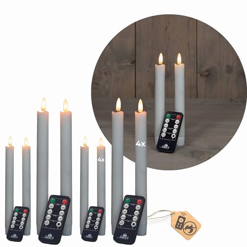 Sparset Stabkerzen LED mit Timer Klein+Groß WEISS 8 Stück WEISS indoor - 6 Stunden - ECHTWACHS 18cm+23cm Höhe für Kerzen 2,2cm Durchmesser 2 AAA Batterien notwendig LED Stabkerzen flackernde Flamme von Novaliv