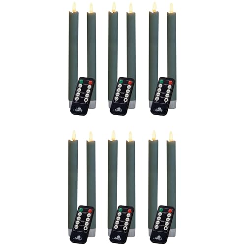 Stabkerzen LED mit Timer Grün 12 Stück indoor - 6 Stunden - ECHTWACHS 18cm Höhe für Kerzen 2,2cm Durchmesser 2 AAA Batterien notwendig LED Stabkerzen 2er Set Grün (drei Mal) bewegliche Flamme Licht von Novaliv