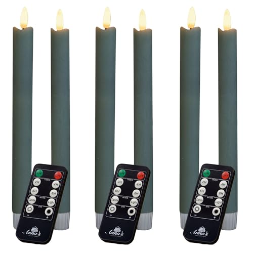 Stabkerzen LED mit Timer Grün 6 Stück indoor - 6 Stunden - ECHTWACHS 18cm Höhe für Kerzen 2,2cm Durchmesser 2 AAA Batterien notwendig LED Stabkerzen 2er Set Grün (zwei Mal) bewegliche Flamme Licht von Novaliv