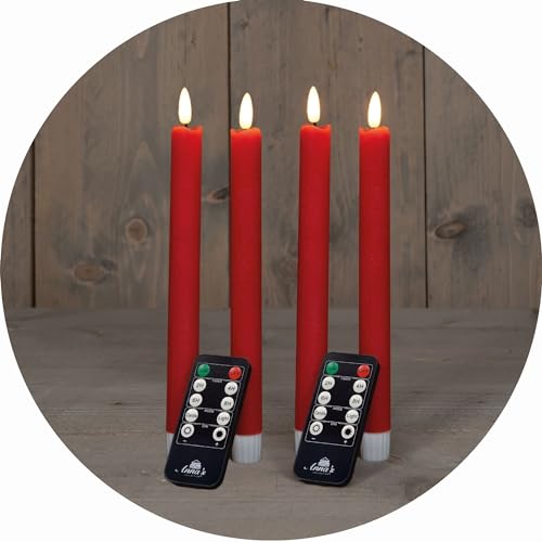 Stabkerzen LED mit Timer ROT 4 Stück ROT indoor - 6 Stunden - ECHTWACHS 18cm Höhe für Kerzen 2,2cm Durchmesser 2 AAA Batterien notwendig LED Stabkerzen flackernde Flamme bewegliche Flamme Licht von Novaliv