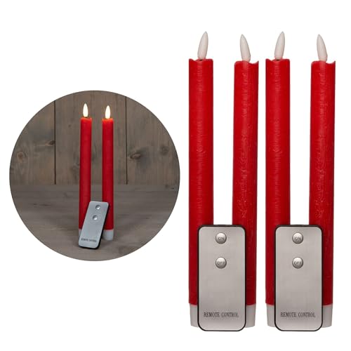 Stabkerzen LED mit Timer ROT 4 Stück ROT indoor - 6 Stunden - ECHTWACHS 23cm Höhe für Kerzen 2,2cm Durchmesser 2 AAA Batterien notwendig LED Stabkerzen flackernde Flamme bewegliche Flamme Licht von Novaliv